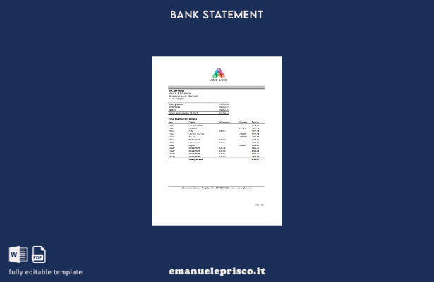 modello Excel di estratto conto bancario Mongolia Arig in stile verificato